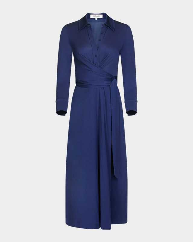Sana 3/4-Sleeve Midi Wrap Shirtdress